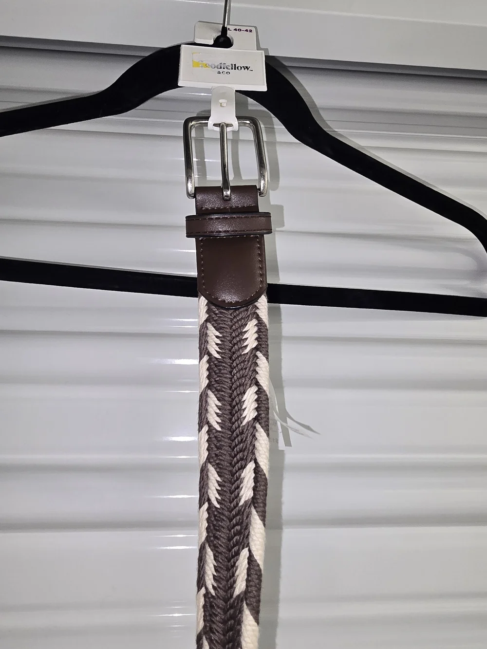 Goodfellow & Co Brown and Cream Braided Stretch Belt with Leather Accents